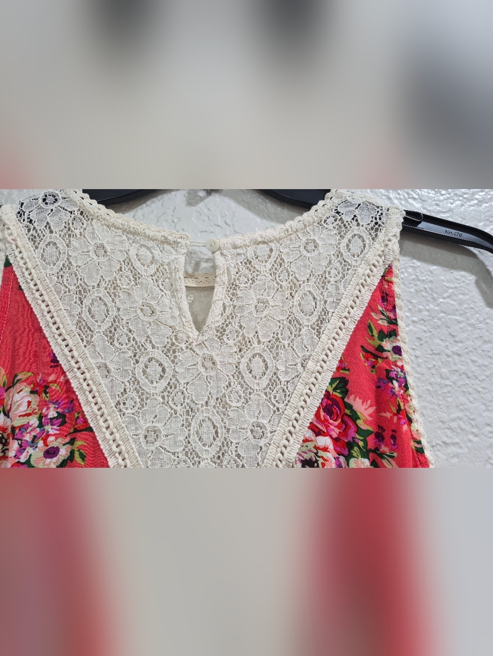 Boho Floral Lace Back Tank Top Coral Orange Cream Flowy Sleeveless Cami M L - Picture 6 of 8